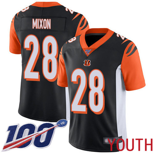 Cincinnati Bengals Limited Black Youth Joe Mixon Home Jersey NFL Footballl #28 100th Season Vapor Untouchable